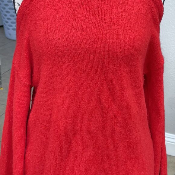 Honey Belle Women's Sweater Sz Small Off Shoulder Cut Out Turtleneck Red Ribbed - Picture 8 of 16